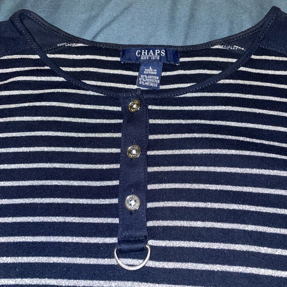 Chaps Women’s Striped Navy Silver Striped top Large